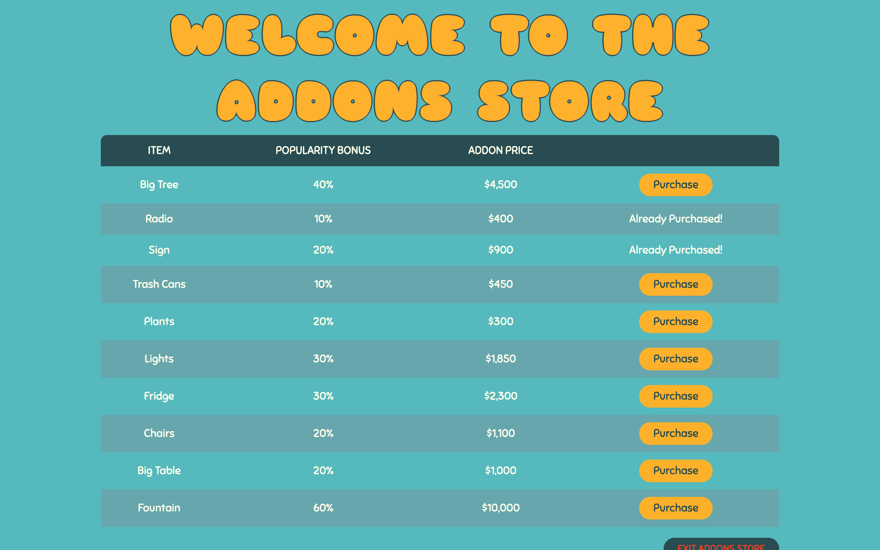 addons page